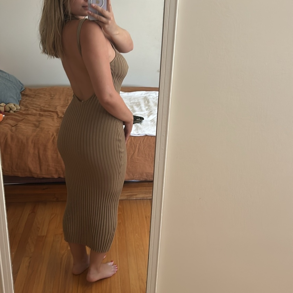Ribbed Sleeveless Dress in Taupe